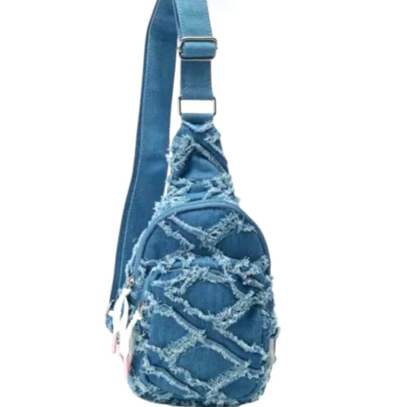 Wildfox | Blue Denim Fringe Sling Bag - Picture 1 of 7